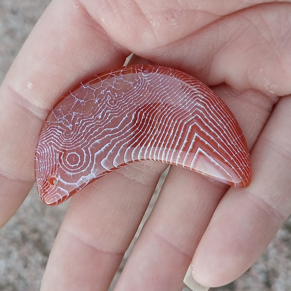 New Fire Agate Carved Crescent Moon Pendant.